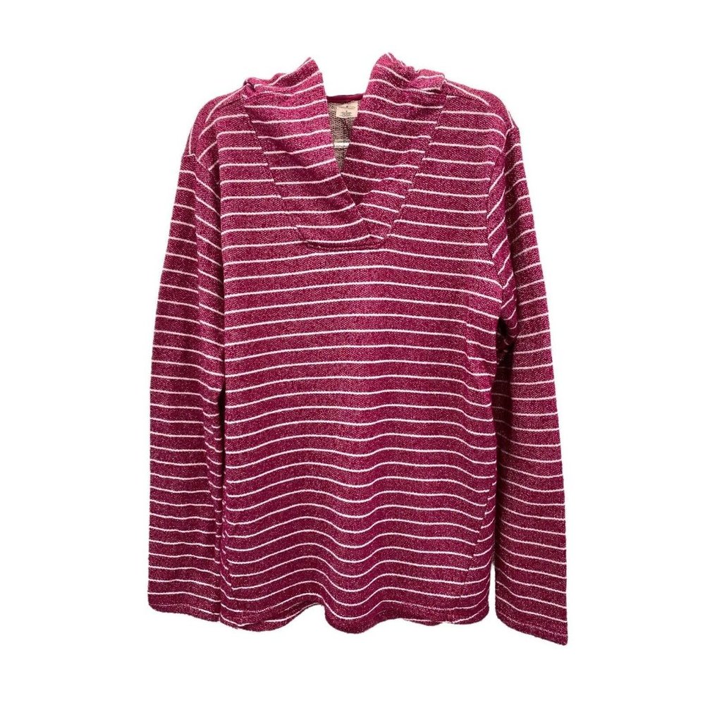 St Johns Bay Active Large Burgundy Metallic Striped Hooded Sweatshirt Pullover